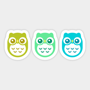 Green Aqua Blue Baby Owls Sticker